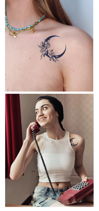 Tatuaje Temporal Flores Luna - Adhesivo Semipermanente Impermeable para Escote - Image 11