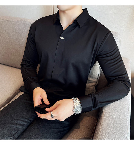 Camisa Manga Larga Cuello V sin Planchado - Image 18