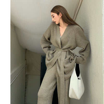 Conjunto Elegante: Suéter Tejido Holgado + Pantalón Recto Cintura Alta - Image 11