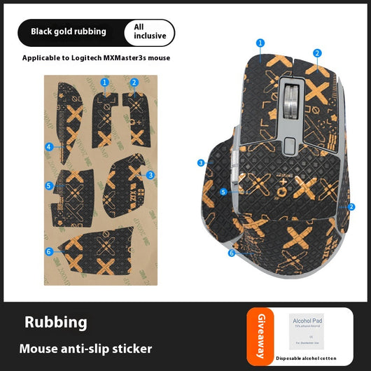 Red and black anti-slip sticker set with geometric and text patterns for Logitech MX Master 3s mouse. - Image 16