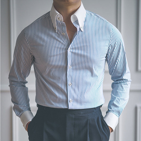 Camisa Slim Fit de Cuello Puntiagudo Manga Larga Multicolor