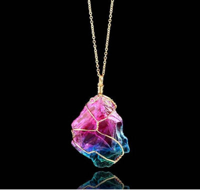 Collar de Cristal Multicolor con Siete Piedras Naturales - Colgante Transparente Envuelto - Image 7