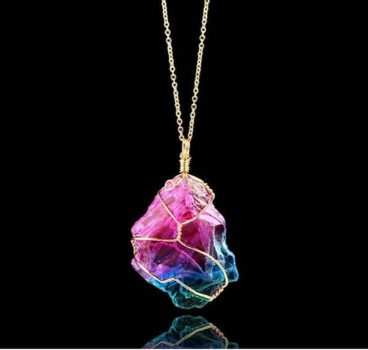 Collar de Cristal Multicolor con Siete Piedras Naturales - Colgante Transparente Envuelto - Image 7