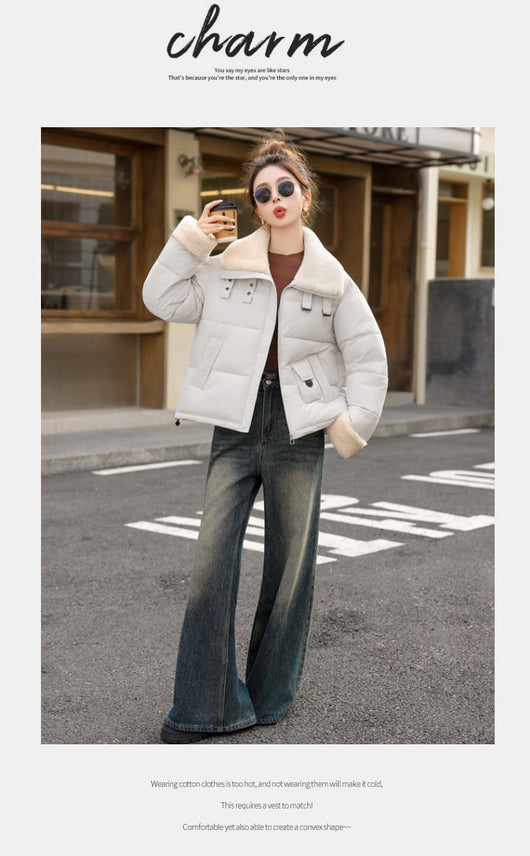 Abrigo de Lana Cordero Estilo Coreano con Solapa Grande - Image 15