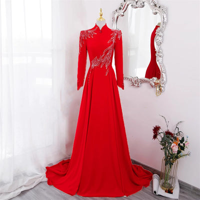 Vestido Largo de Manga Larga para Eventos Formales y Cenas de Gala