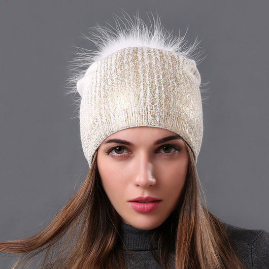 Gorro Tejido de Lana Cálido para Mujer - Dorado y Plateado - Image 12