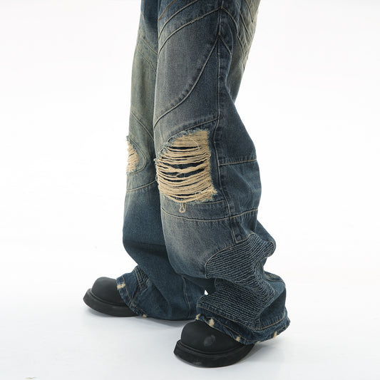Pantalones Vaqueros Hip Hop Rotos Cintura Ancha con Costuras Decorativas - Image 2
