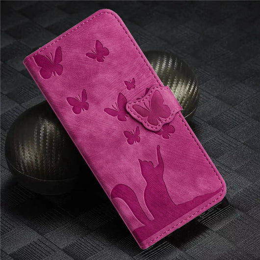 Funda de Cuero para Celular con Mariposa en Relieve