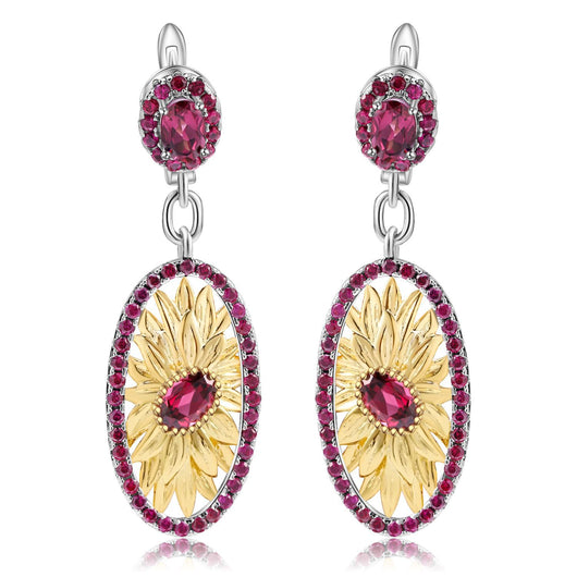 Aretes de Plata con Incrustaciones de Rosa - Image 4