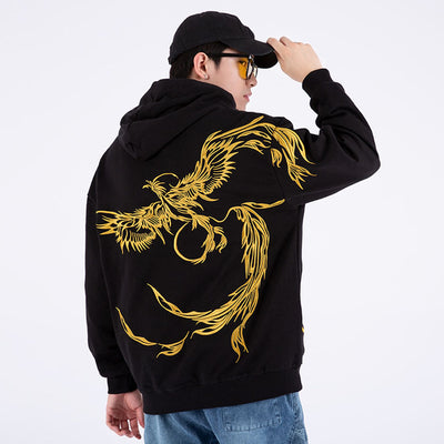 Sudadera Étnica con Capucha y Bordado de Fénix para Hombre - Image 3