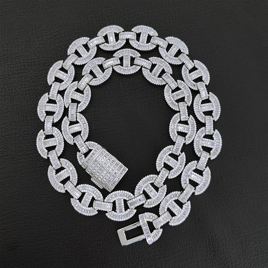 Cadena y Pulsera Hip Hop Nariz de Cerdo Chapado en Oro Real 16mm - Image 18