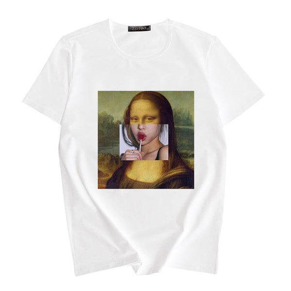 Camiseta Estampado Artístico Óleo Cuello Redondo para Mujer - Image 6