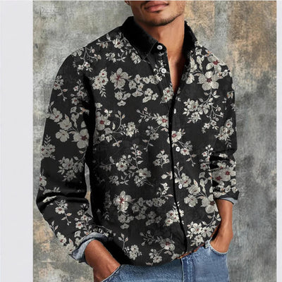 Camisa Casual Retro Estampada de Manga Larga para Hombre - Image 6
