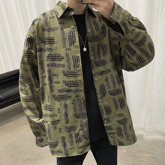 Camisa Jacket Suelta Estampada de Manga Larga para Hombre