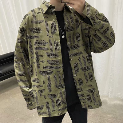 Camisa Jacket Suelta Estampada de Manga Larga para Hombre
