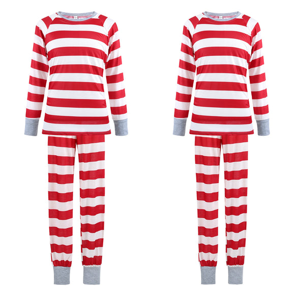 Matching Family Pajamas Red Stripes - Dad and Son Set