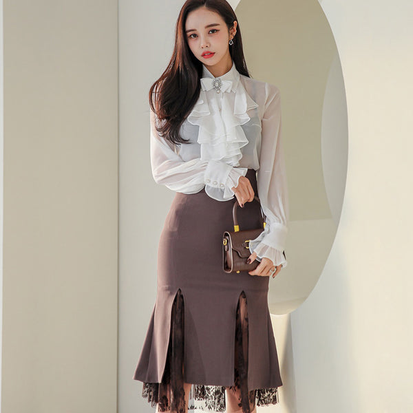 Conjunto Elegante de Blusa y Falda en Gasa - Estilo Temperamento