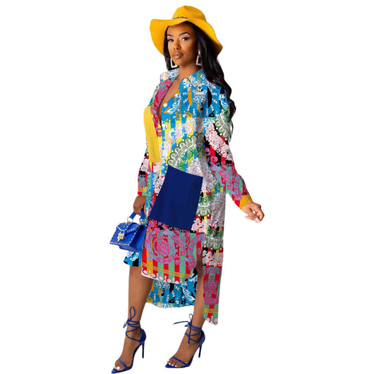 Vestido Camisero Estampado Suelto con Abertura Frontal - Image 15