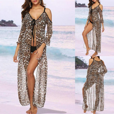 Vestido Playero Estampado Leopardo con Tirantes y Protección Solar