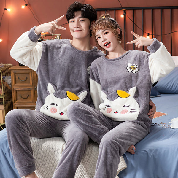 Pijamas de Pareja Estilo Coreano Terciopelo Abrigo Térmico