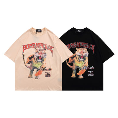 Camiseta Hombre Estampado Tigre Cuello Redondo Manga Corta Suelta - Image 7