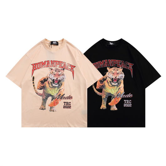 Camiseta Hombre Estampado Tigre Cuello Redondo Manga Corta Suelta - Image 7