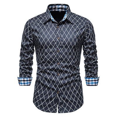 Camisa de Manga Larga para Hombre con Cuadros de Diamante y Contraste de Colores - Image 5
