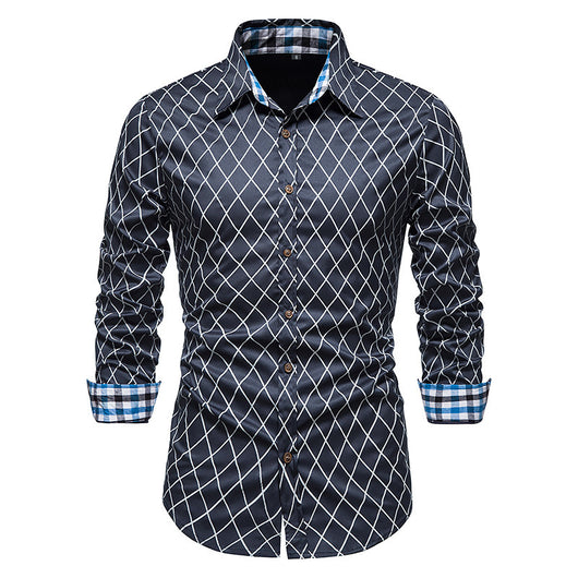 Camisa de Manga Larga para Hombre con Cuadros de Diamante y Contraste de Colores - Image 5
