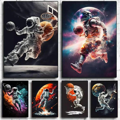 Póster Colorido: Astronautas Jugando Baloncesto en el Espacio - Image 12