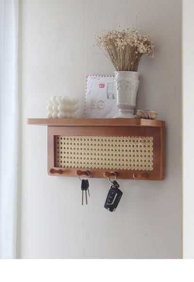 Estante de Almacenamiento de Pared en Madera Maciza y Ratán - Image 11