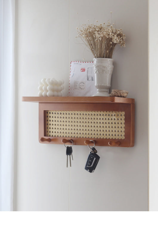 Estante de Almacenamiento de Pared en Madera Maciza y Ratán - Image 11