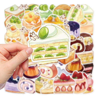 Hand holding a strawberry shortcake sticker with a tiny bunny, part of a 40-piece set of cute cartoon dessert stickers. - Image 4