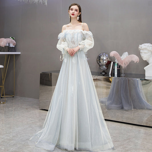 Vestido de Noche Elegante Hombro Asimétrico Estilo Hepburn para Ceremonias