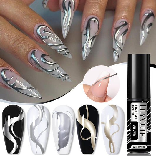 Esmalte Gel Metálico con Adhesivo Cable para Uñas Artísticas - Acabado Plateado Fotocurable - Image 10