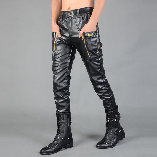 Pantalones de Cuero Ajustados con Cierre para Hombre - Otoño e Invierno