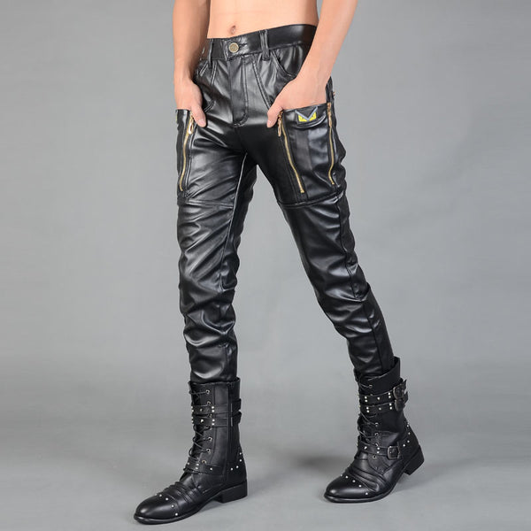 Pantalones de Cuero Ajustados con Cierre para Hombre - Otoño e Invierno