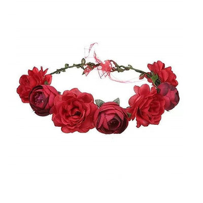 Diadema Nupcial de Rosas Rojas - Flores Artificiales para Playa y Viajes - Image 5