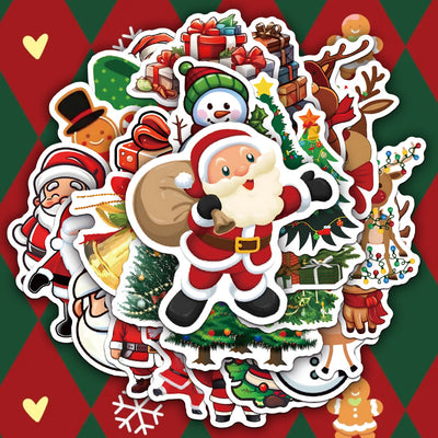 50-piece pack of cartoon Christmas waterproof stickers featuring Santa Claus, reindeer, snowmen, and gift boxes. - Image 14