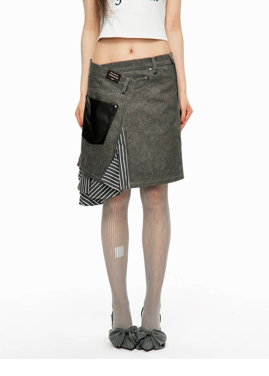Falda Midi Twill con Flecos y Detalles Combinados - Image 35