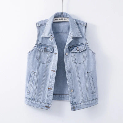 Colete Jeans Feminino Solto Sem Mangas - Estilo Casual e Versátil