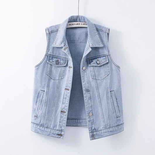 Colete Jeans Feminino Solto Sem Mangas - Estilo Casual e Versátil