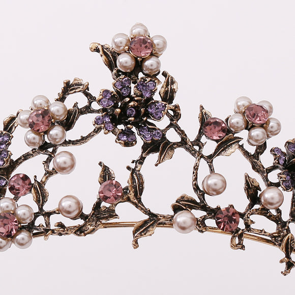 Corona Nupcial Barroca con Perlas y Diamantes Negros Floral