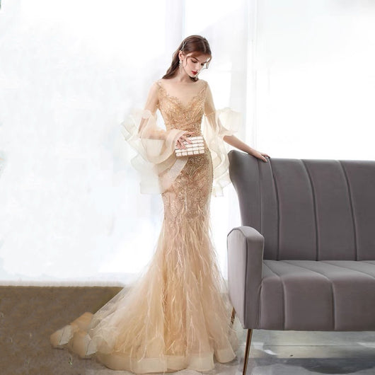 Vestido de Noche Sirena Dorado para Banquetes y Eventos - Image 16