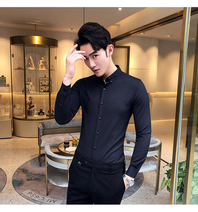 Camisa Manga Larga Estilo Gentleman Británico de Color Sólido - Image 23