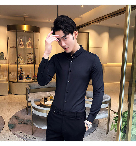 Camisa Manga Larga Estilo Gentleman Británico de Color Sólido - Image 23