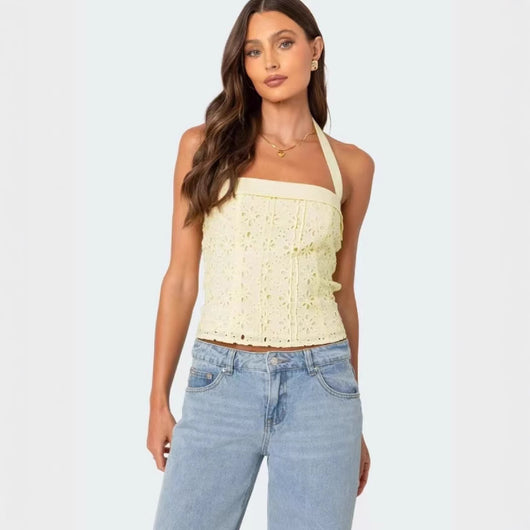 Blusa Camiseta Escotada sin Espalda con Bordado y Tirantes Finos - Ideal para Verano