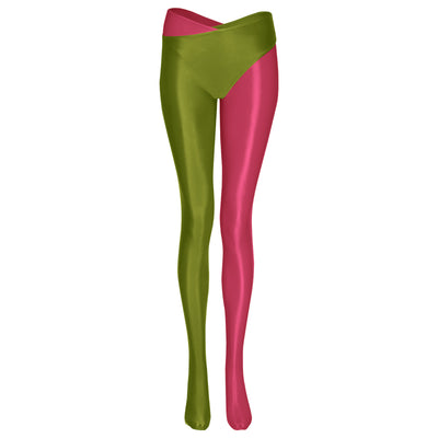 Pantalones Bicolor de Pierna Dividida con Acabado Brillante - Image 9