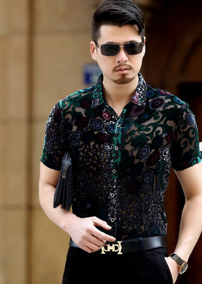 Camisa Hueca para Hombre con Bordado Flocking - Image 18