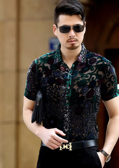 Camisa Hueca para Hombre con Bordado Flocking - Image 18