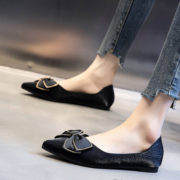 Zapatos de Tacón Bajo con Moño y Punta Fina para Mujer